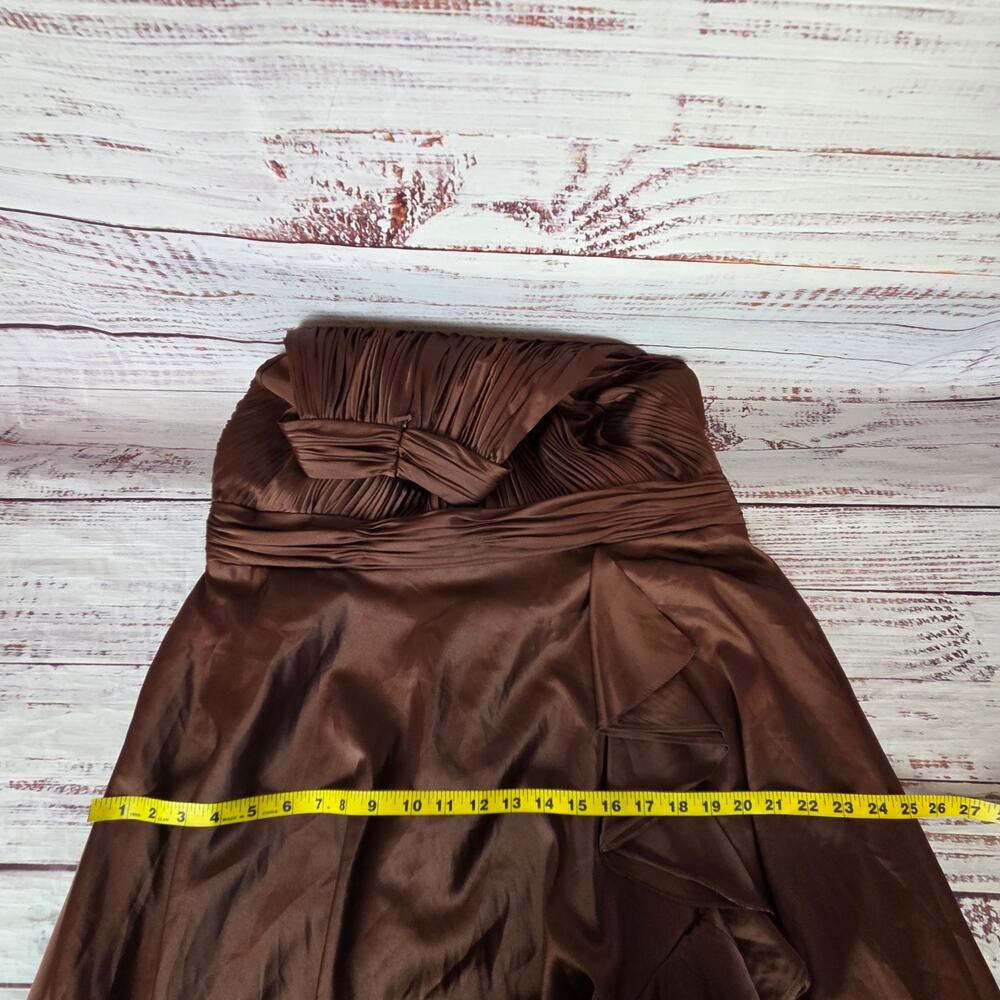 Mac Duggal Formal Tea-Length Dress 14 Cocoa Brown Asymmetric Pleated Ruffle NWT - Picture 14 of 16